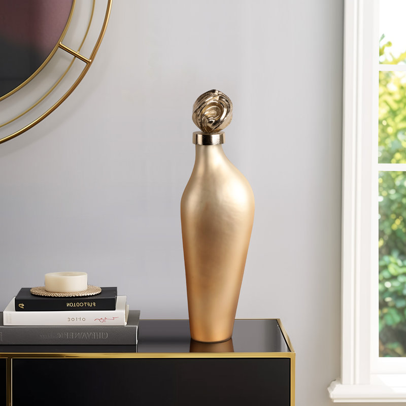Vase décoratif en verre mince avec couvercle en métal pour décoration intérieure, H 18 po x l 5 po x P 4 po