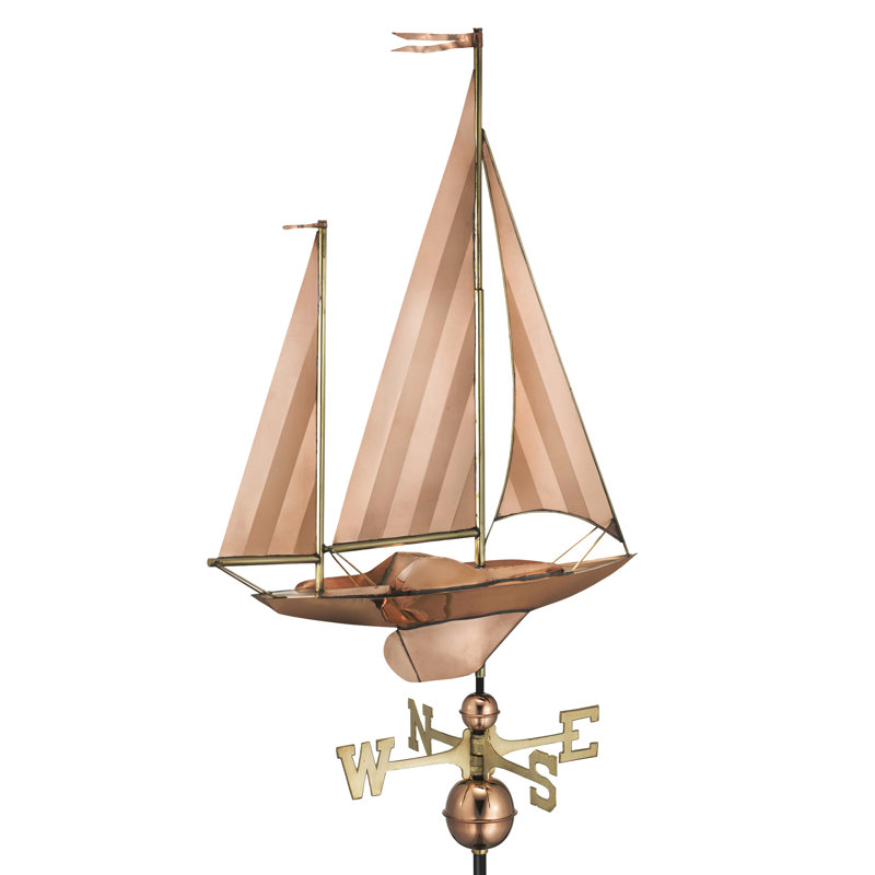 Sailboat H Metal Nautical & Beach Weathervane, Polished Copper, 28"L x 40"H x 4"W