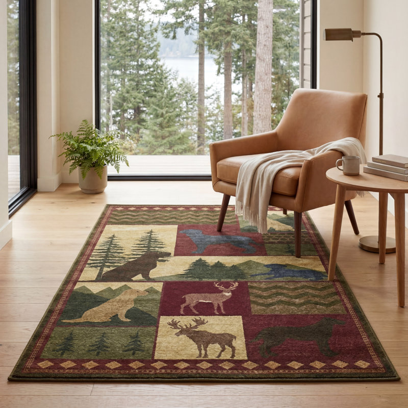 Tapis lavables imprimés Eddie Bauer, Rouge multi, Rectangulaire 3 pi x 5 pi