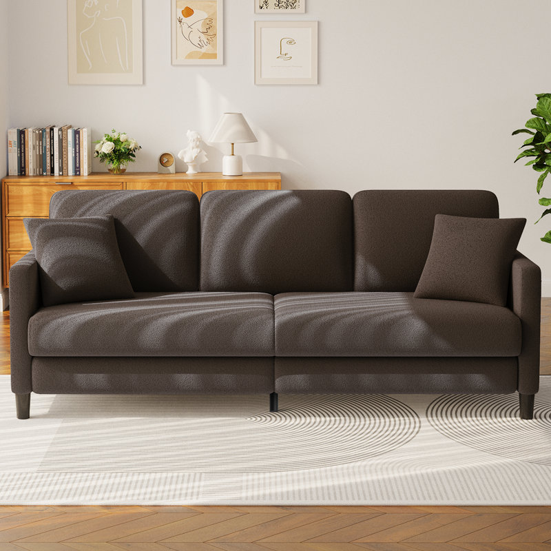 Febo 83'' Square Arms Sofa, Teddy Sofa Couch with Pocket Spring Cushion   , Brown Teddy