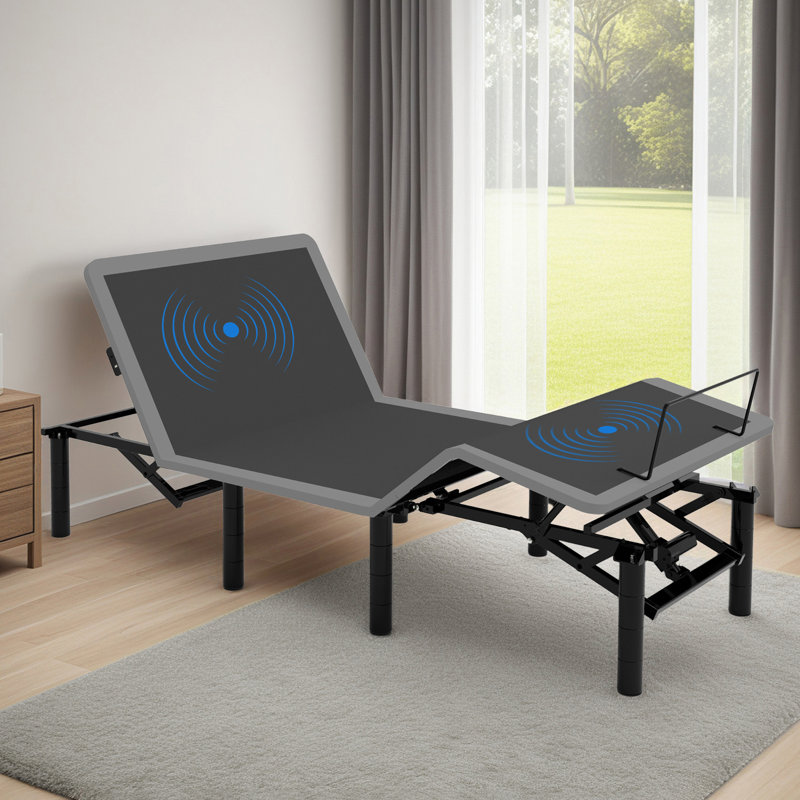 Structure de lit réglable TG simple avec fonction de massage, inclinaison de la tête et des pieds, sous éclairage, double charge, pieds de 4 tailles, assemblage sans effort et massage compact, télécommande sans fil, DEL
