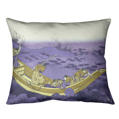 Coussin lombaire katsushika hokusai, bateau entre les lilys