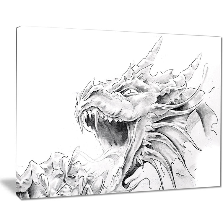 Bless international Fantasy Dragon Tattoo Sketch On Canvas Print