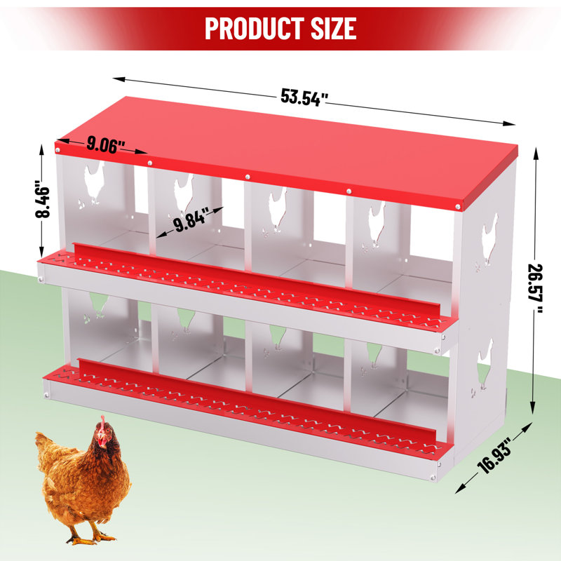 6-Compartment Heavy-Duty Galvanized Steel Chicken Nesting Box – Rustproof, Vented Holes & Perch, Easy Egg Collection for Poultry Coops – no Legs