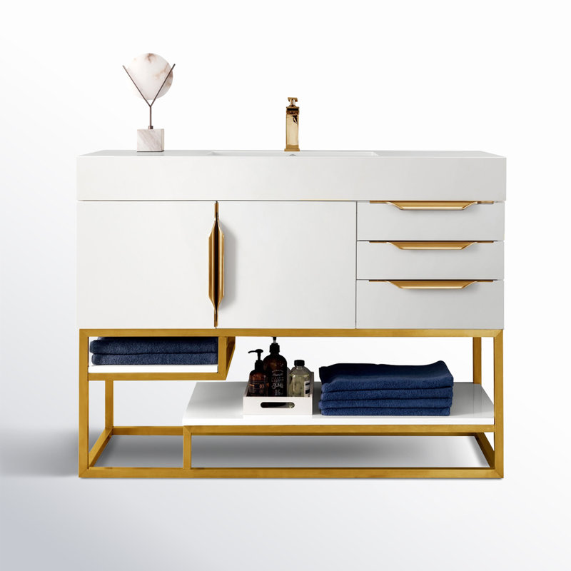 Samorah 48'' W Single Vanity, Glossy White, Glossy White, Radiant Gold