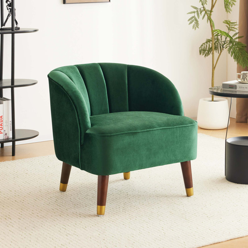 Fauteuil d'appoint rembourré avec pieds en bois, Émeraude