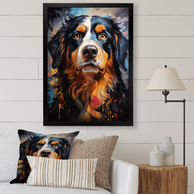 Bernese Mountain Majesty sur toile, H 32 po x l 16 po x P 1 po, Cadre simple noir