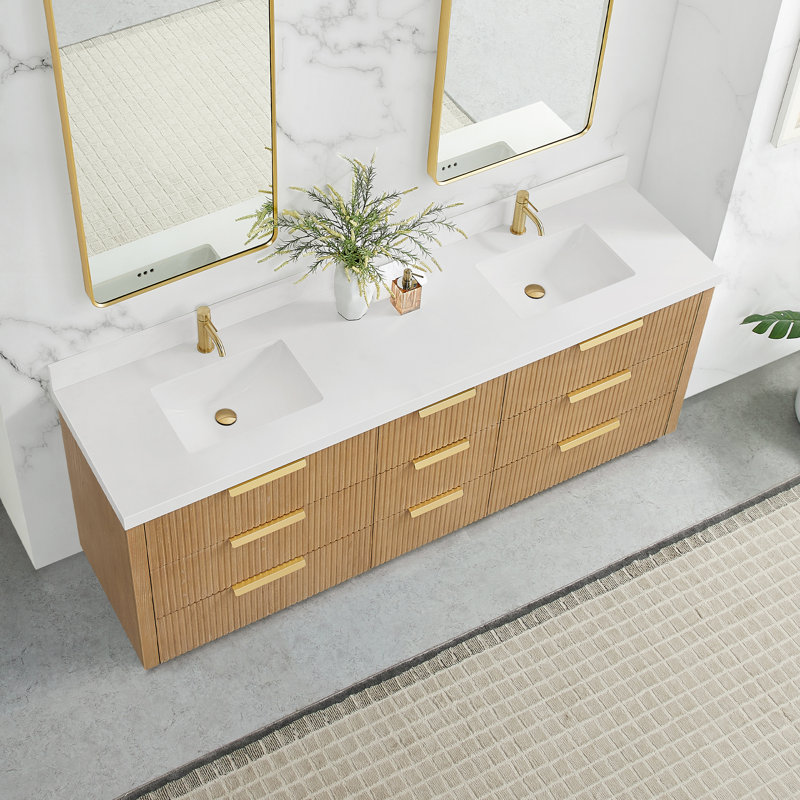Allister 84" Free-standing Double Bath Vanity in Washed Ash Grey with White Quartz Stone Top, 84"