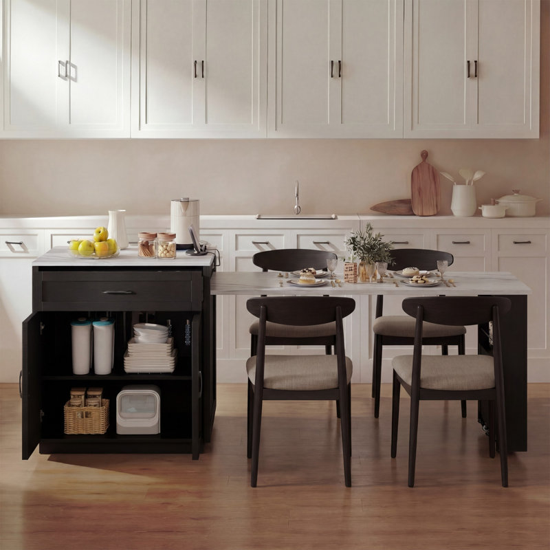 82.7" Kitchen Island With Extendable Dining Table with Drawers And Doors Cabinet For Kitchen, Black