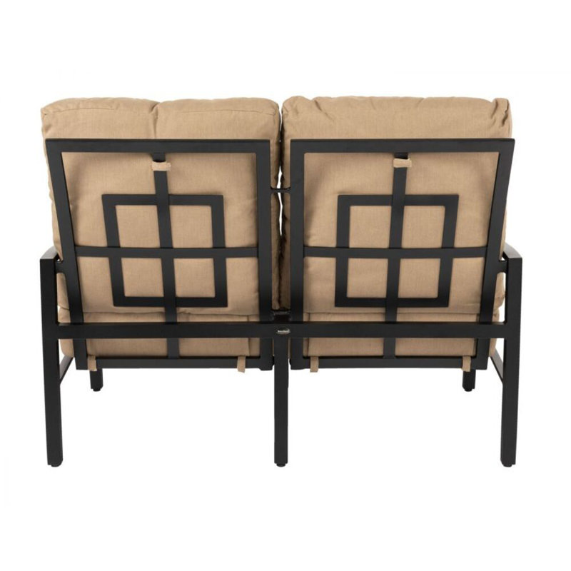 Nico 51'' Wide Metal Loveseat with Cushions, Spectrum Denim Sunbrella® Plainweave, Chestnut Brown