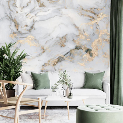 Golden Mist On White Marble