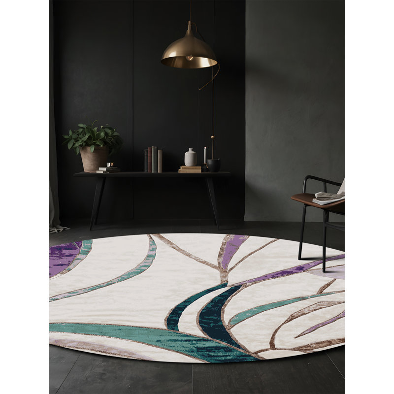 Machine Washable Beige Area Rug, Round 3'