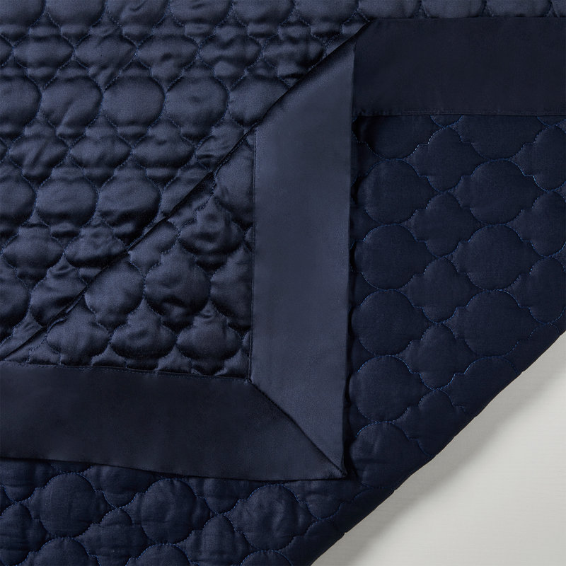 High Shine Satin Quatrefoil Modern Contemporary 3 Piece Quilt Set, King Quilt + 2 King Shams, Navy