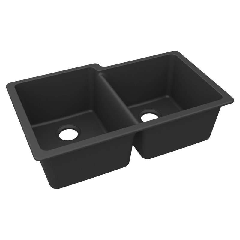 33" x 21" Double Basin Undermount Kitchen Sink with Accessories, Matte Black
