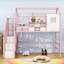 Lit mezzanine simple avec escalier, tablettes de rangement et garde-corps-943584543