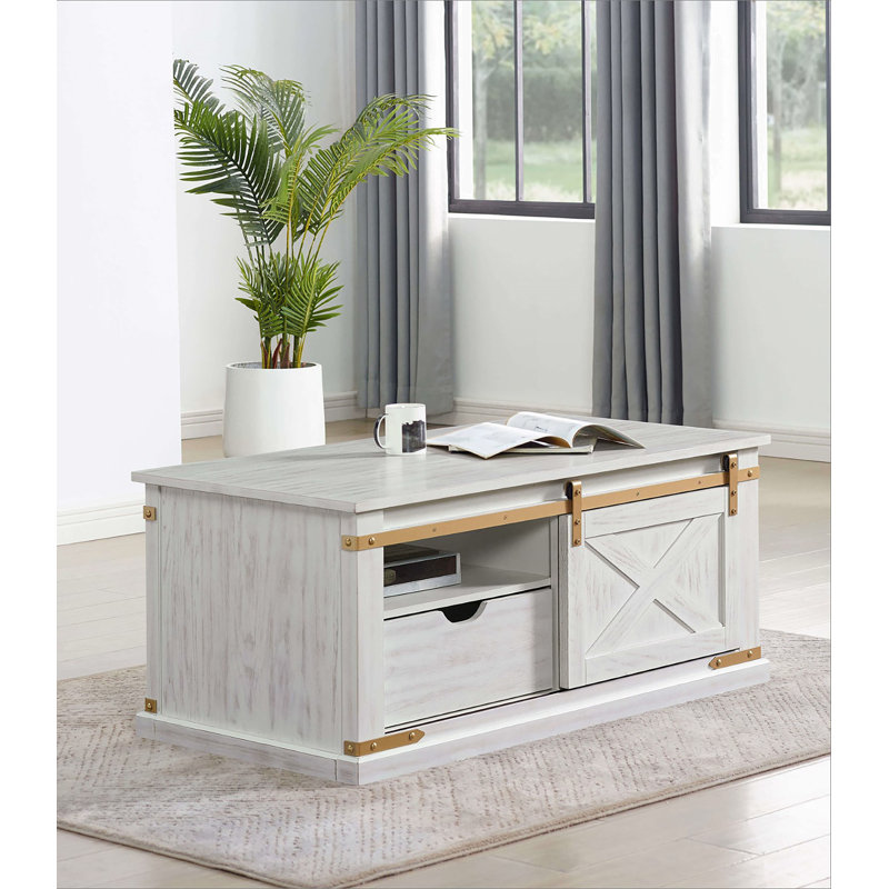 Table basse de salon de style rustique blanc antique 1pc avec tablettes ouvertes