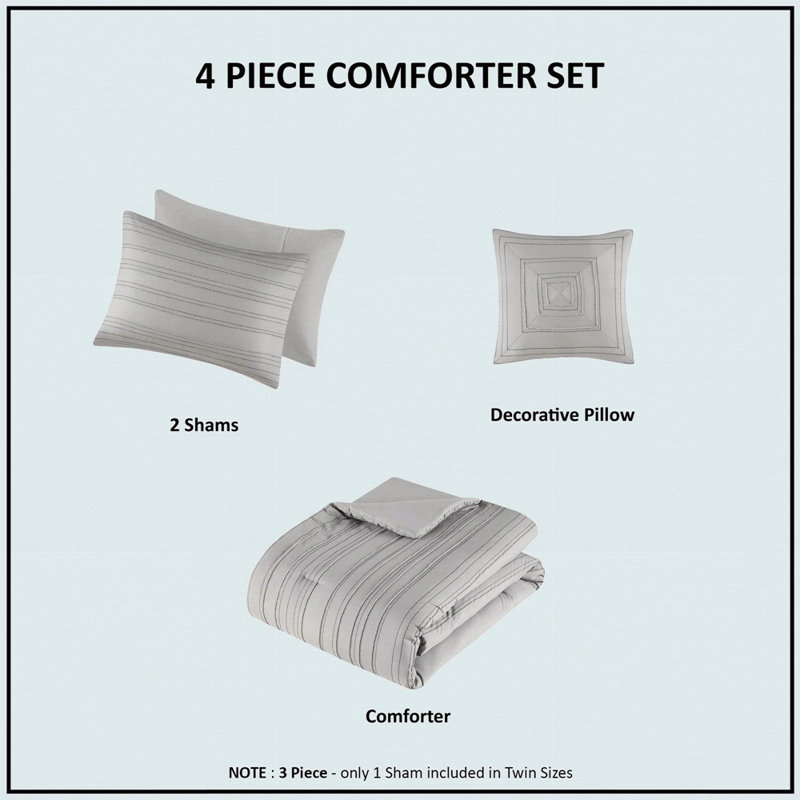 4 PCS Full/Queen Cationic Dyed Clip Jacquard Comforter Set With Throw Pillow Grey, Full/Queen Comforter + 3 Additional Pieces
