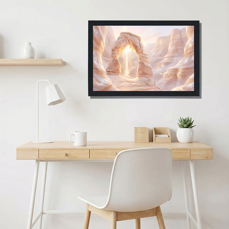 Arche de pierre illustrée dans un paysage de canyon rose tendre, tableau sur toile, 16"H x 24"W