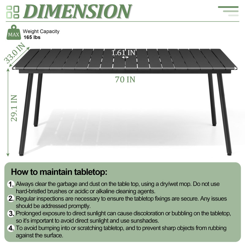 Muntz 6 - Person Metal Patio Dining Set with Rectangular Table, Black