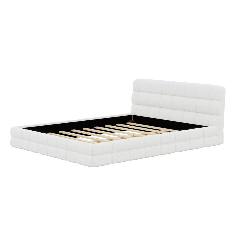 Lit plateforme en tissu d'ameublement, Blanc