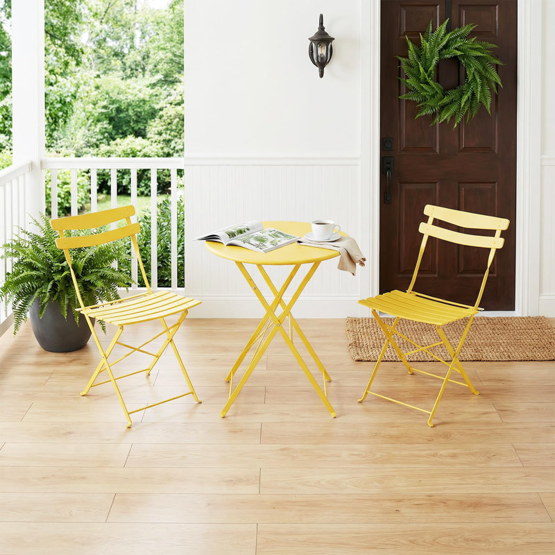 3-Piece Bistro Set with Steel Frame, Folding Table & 2 Chairs, Space-Saving Patio Furniture for Outdoor Patio, Balcony or Garden