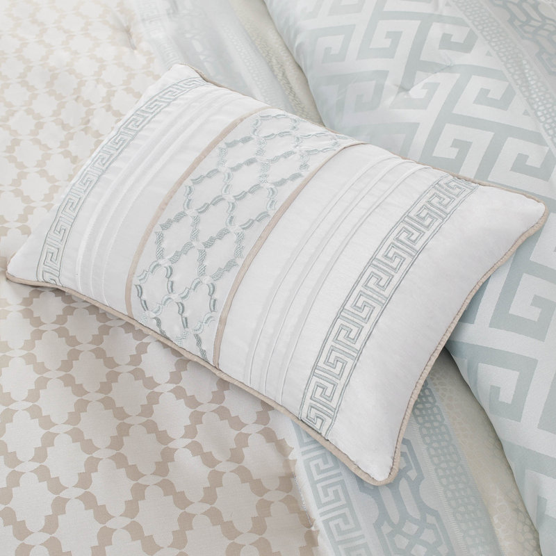 Bennett 7 Piece Jacquard Comforter Set, Queen Comforter + 1 Bed Skirt + 2 Shams + 3 Decora, Aqua