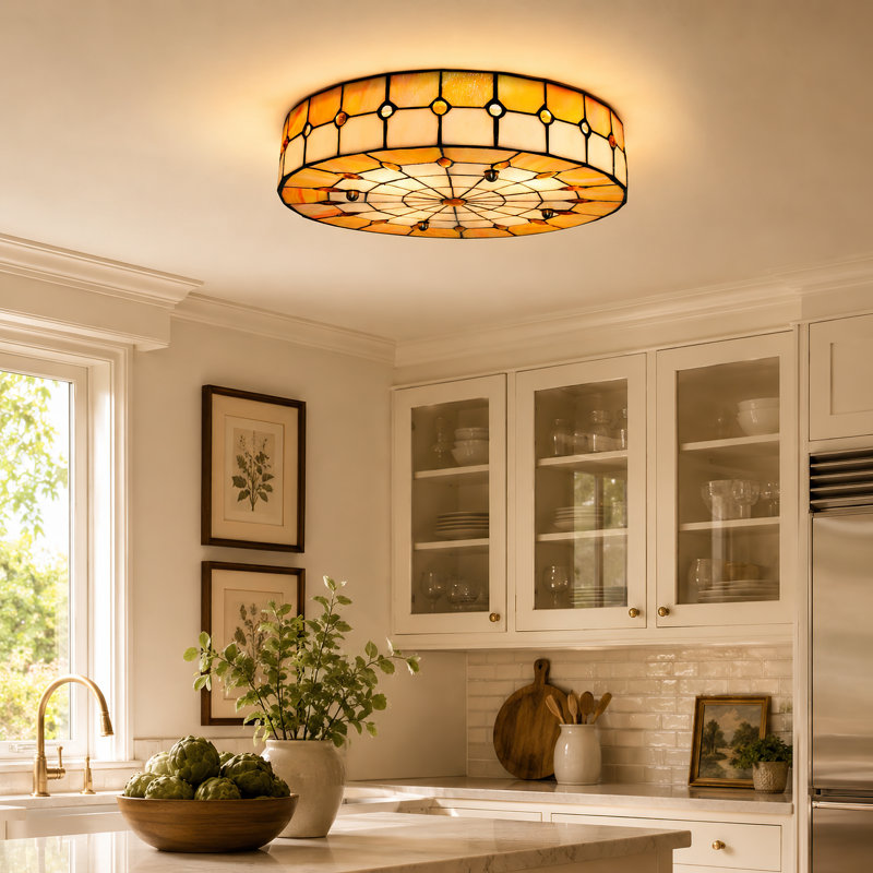 Sandston 16" 3-Light Dimmable Tiffany Stained Glass Flush Mount Ceiling Light