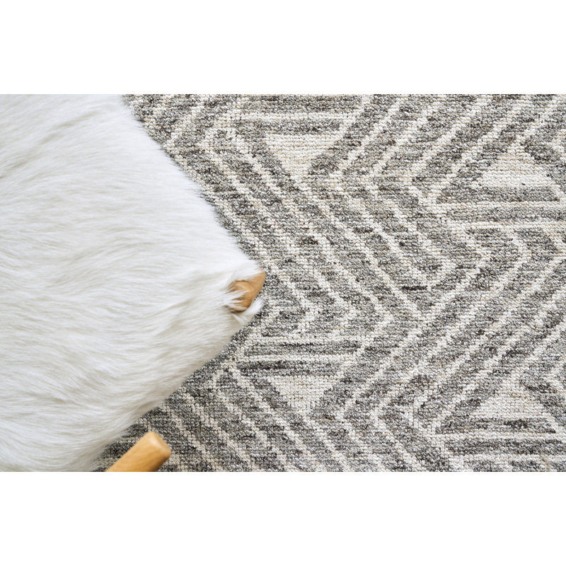 Eaton Chevron Hand-Knotted Charcoal/Ivory Area Rug, Rectangle 14' x 18'