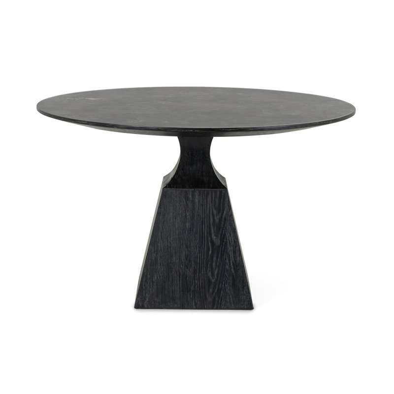 Sargon Round Stone Dining Table, Bluestone/Washed Black