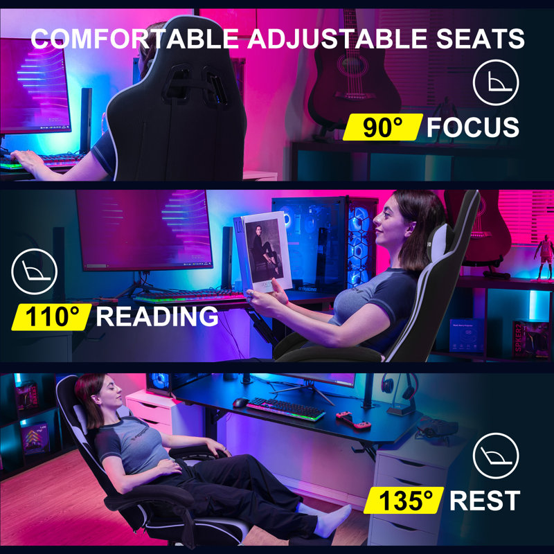 LUCKRACER Adjustable Headrest and Reclining PC & Racing Game Chair, Purple, Fabric
