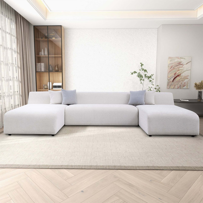 Luxueux canapé d'angle en chenille pour une détente et un style ultimes, Chenille crème