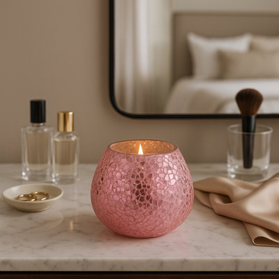 Castleman Decorative Round Glass Scented Candle for LivingCastleman Decor - Modern Accent Candle for Bedroom, Coffee Table, or Bookshelf Display - 5"