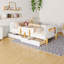 Lit plateforme double avec tiroirs de rangement, structure en bois massif, garde-corps et tablette | Aucun sommier tapissier requis | Blanc-1834099565-1834760891