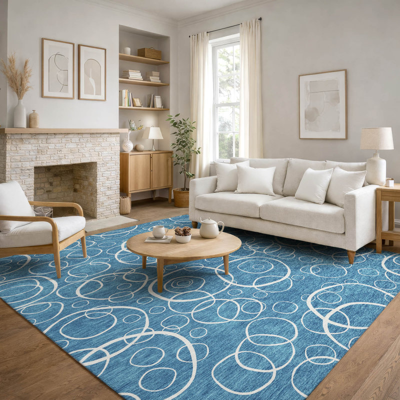 Premium Machine Washable Mayfield AMF2407 Bubbles Rug, Teal, 9' x 12'