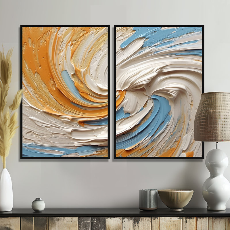 Or éternel tourbillon III - abstrait spirales murales 2 panneaux, 36" H x 48" W, Impression encadrée flottante, Black