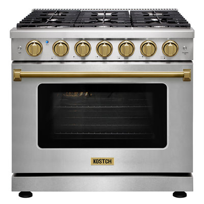 Cuisinière au gaz naturel autoportante en acier inoxydable avec accents bronze de 6,0 pi³ Kostch