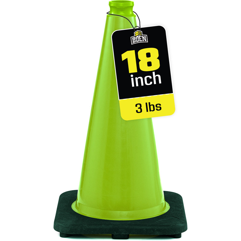 Cône de signalisation Boen 18 po, vert lime, cône de sécurité haute visibilité avec base robuste pour le stationnement, les événements et la gestion de la circulation