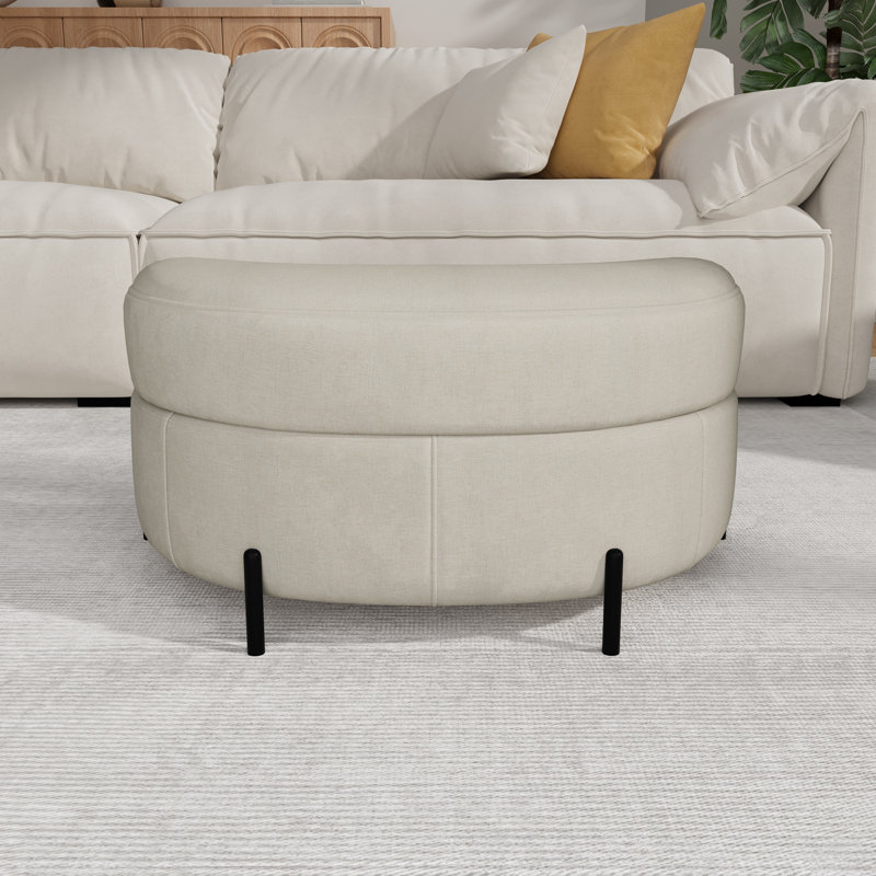 33.9" W Half-Moon Storage Ottoman Bench With Metal Legs, Beige