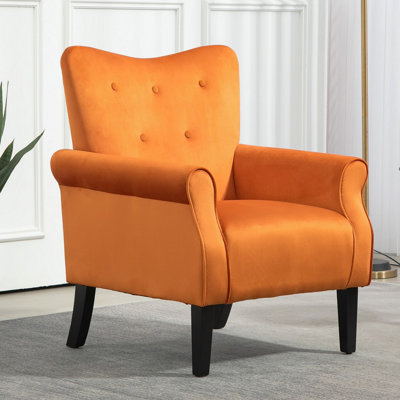 Mid-Century Modern Wingback Accent Chair, Upholstered Fabric Armchair with Sturdy Wood Legs, High-Back Padded Club Chair for Living Room Bedroom Office