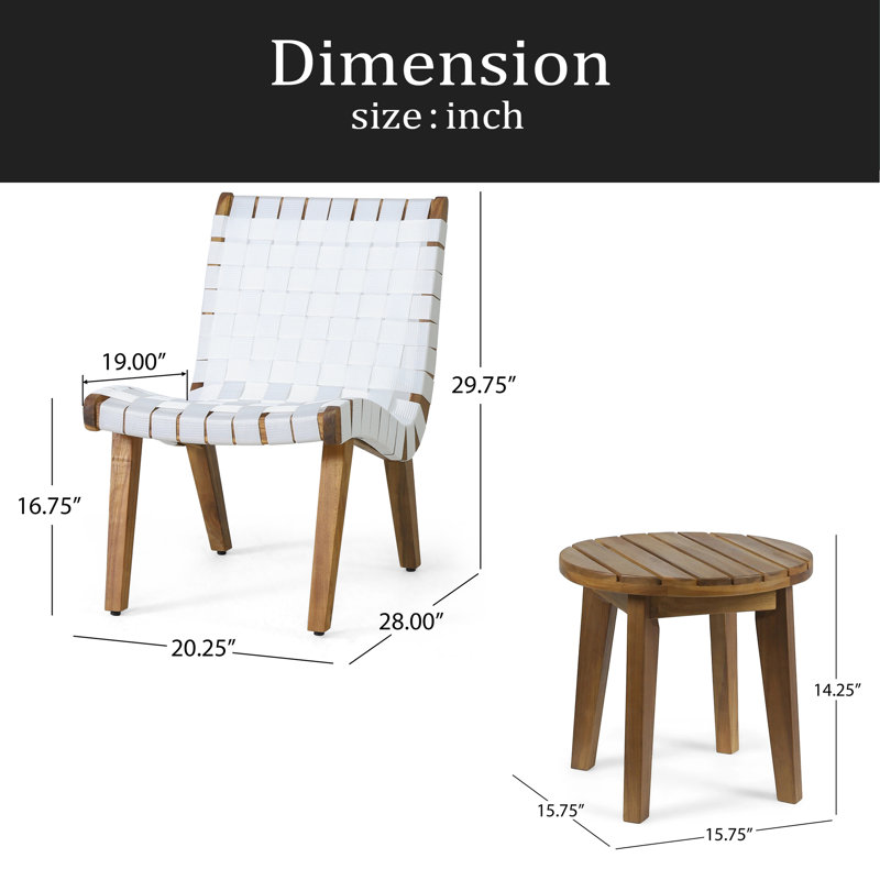 Outdoor 3-Piece Wood Patio Seating Set, Teak/White