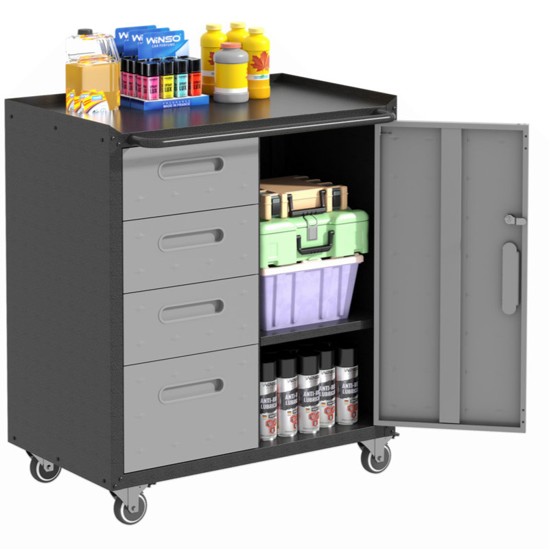 Armoire de rangement robuste en métal avec roulettes - Armoire de rangement pour outils, Noir / gris