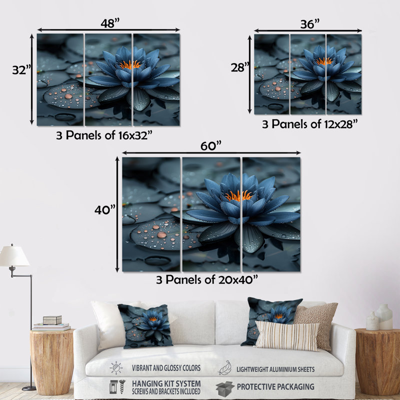 Ensemble de décorations murales bleues et bleues, Métal métal, H 28 po x l 36 po x P 1 po