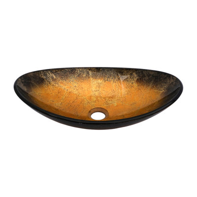 Élégant lavabo en verre trempé en forme de bateau doré avec bonde escamotable noire, approprié pour le vestiaire, salle de bain et salle de bain de charme transparente de 4,76 pouces de hauteur, nettoyage de surface lisse,