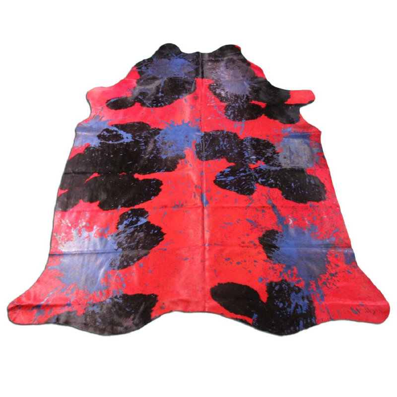 Dyed Red Acid Washed Cowhide Rug
