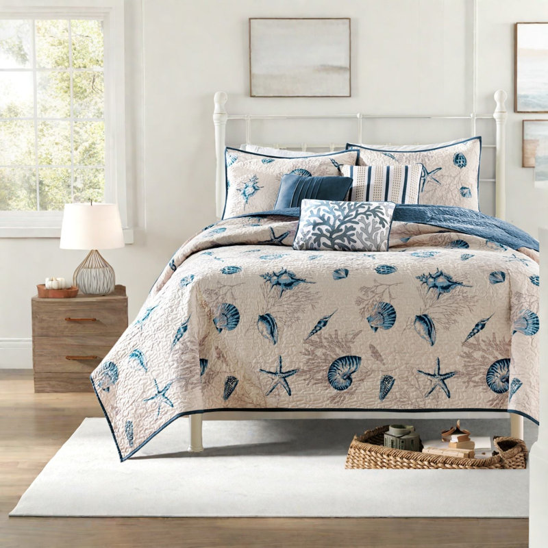 Ensemble de courtepointe très grand en polyester brossé avec coussins Coastal Literie