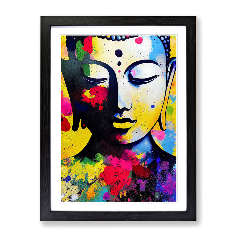 Buddha Splashed No.4 - Single Picture Frame Print, Black, 34cm H x 25cm W x 2cm D