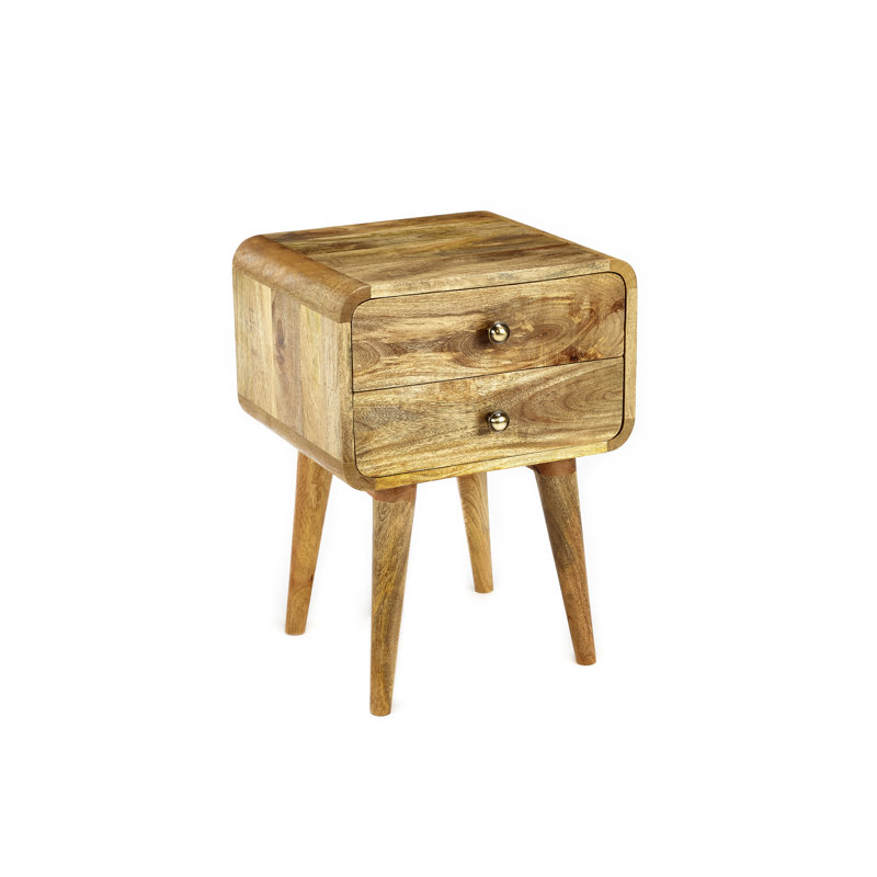 Solid Wood 2 - Drawer End Table Built-In Outlets