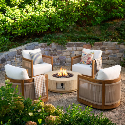 Helix Modern Coastal Acacia Wood Outdoor Conversation Set with 360° Swivel Chairs, Woven Rope Accents