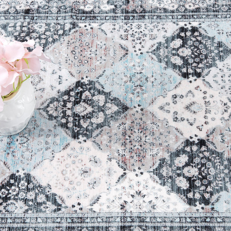 Rijvan Washable Floral Indoor Rug, Rectangle 4' x 6'