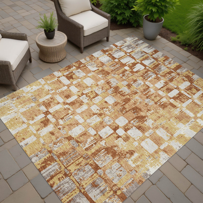 Machine Washable Indoor/Outdoor Chantille ACN2628 Abstract Rug, 10' x 14', Copper